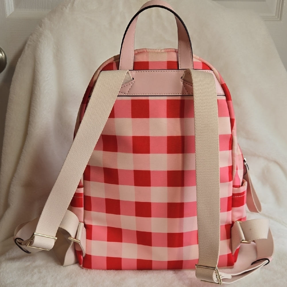 Kate Spade Pink Red Checkered Backpack - Picture 4 of 9